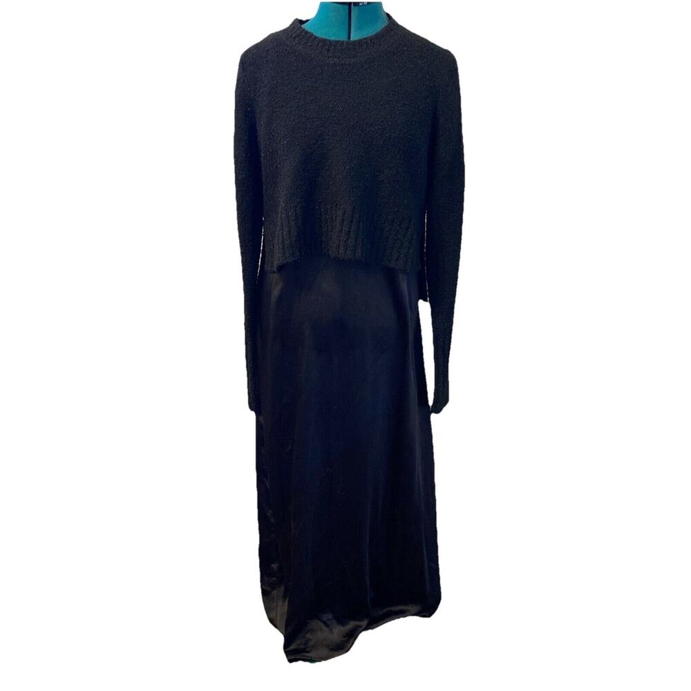 Calvin Klein Size S Black Sweater Over Polyester Long Dress Women Stylish